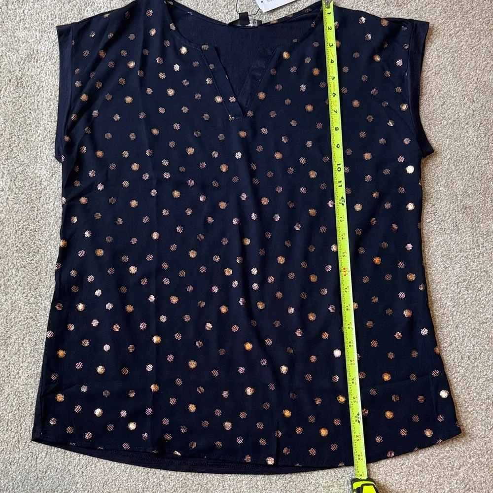 PaperMoon Mixed Material Foil Print Blouse Navy Rose Gold Polka Dot Women Medium - Picture 6 of 12